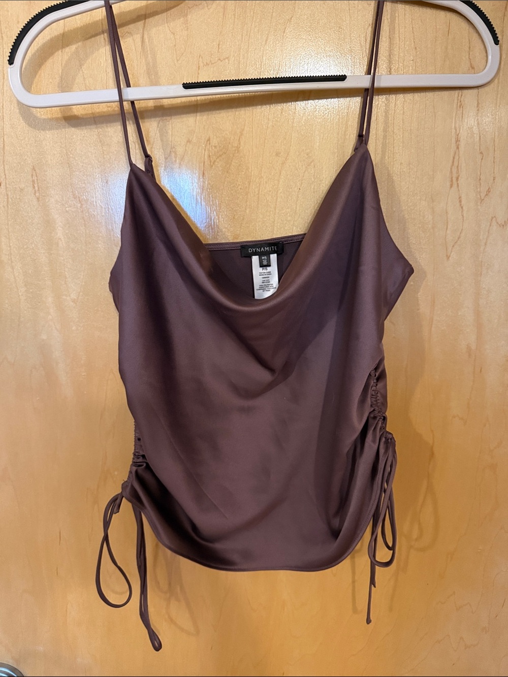 Dynamite Purple Cowl Neck Ruched Side Camisole